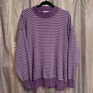 Vintage Cotton Traders Men's Maroon Striped Mock Neck Sweater 90's XL